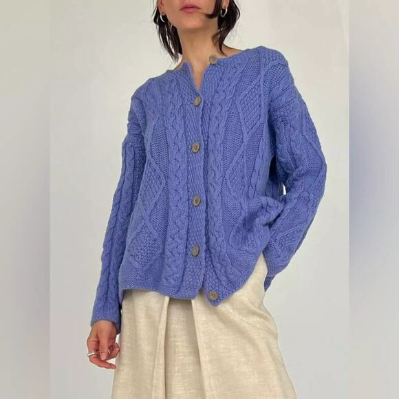 Connemara Knitwear Chunky Cable Knit Ireland Cardigan Sweater Purple Size Small - Picture 9 of 16